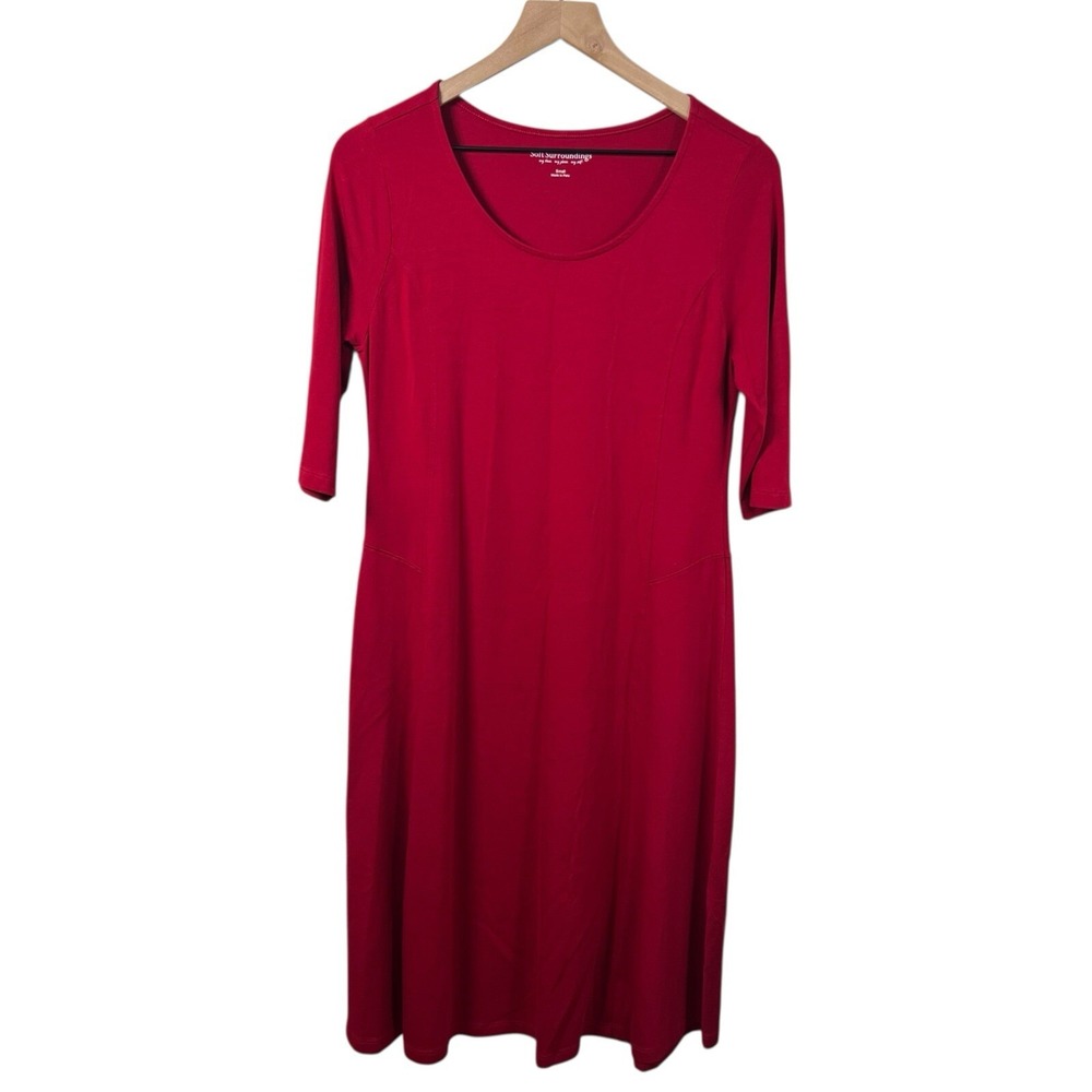 Soft Surroundings‎ Womens Small Red Half Sleeve Scoop Neck Midi Dress